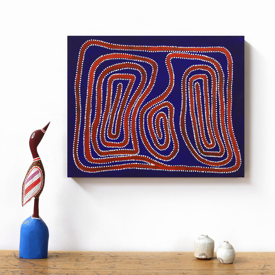 Aboriginal Artwork by Stephanie Napurrurla Nelson, Yarla Jukurrpa (Bush Potato Dreaming) - Yumurrpa, 50x40cm