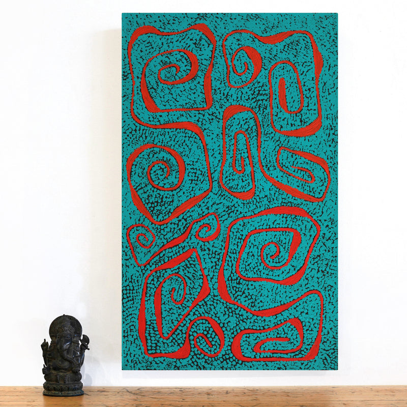 Aboriginal Artwork by Stephanie Napurrurla Nelson, Yarla Jukurrpa (Bush Potato Dreaming) - Yumurrpa, 76x46cm