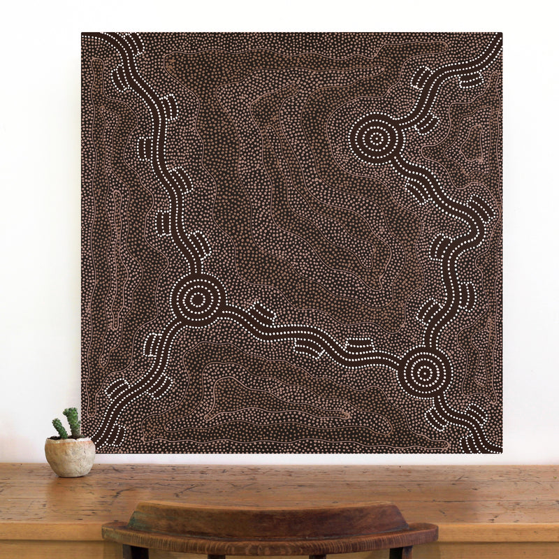 Aboriginal Art by Stephanie Napurrurla Nelson, Janganpa Jukurrpa (Brush-tail Possum Dreaming) - Mawurrji, 76x76cm - ART ARK®