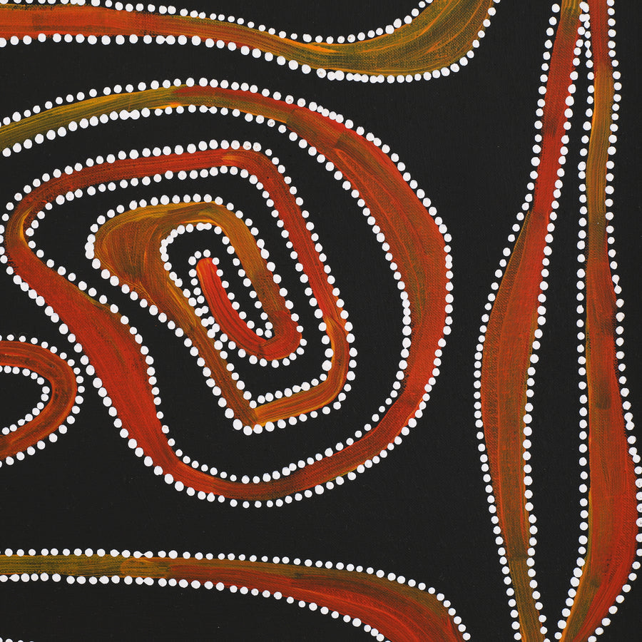 Aboriginal Artwork by Stephanie Napurrurla Nelson, Yarla Jukurrpa (Bush Potato Dreaming) - Yumurrpa, 76x76cm