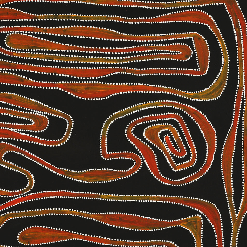 Aboriginal Art by Stephanie Napurrurla Nelson, Yarla Jukurrpa (Bush Potato Dreaming) - Yumurrpa, 76x76cm - ART ARK®