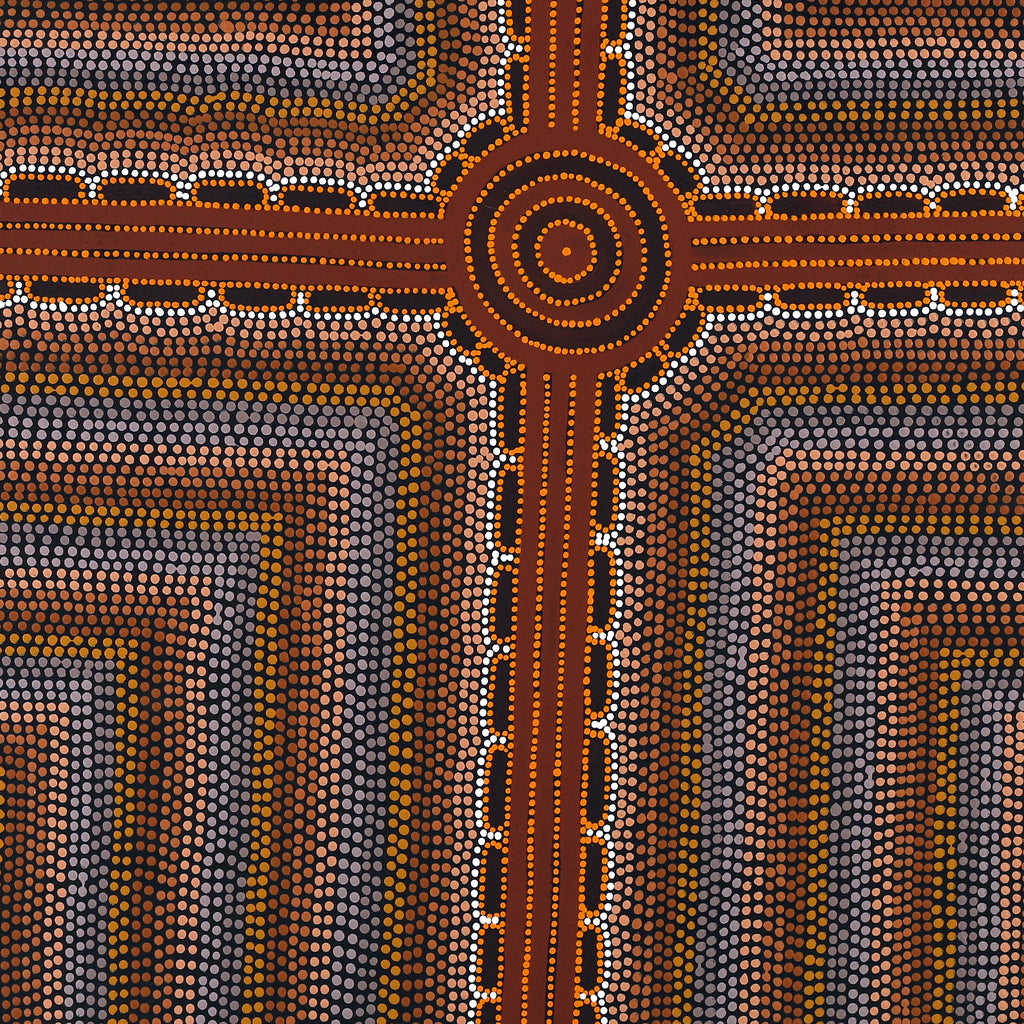 Aboriginal Art by Stephanie Napurrurla Nelson, Pamapardu Jukurrpa (Flying Ant Dreaming) - Wapurtali, 91x91cm - ART ARK®