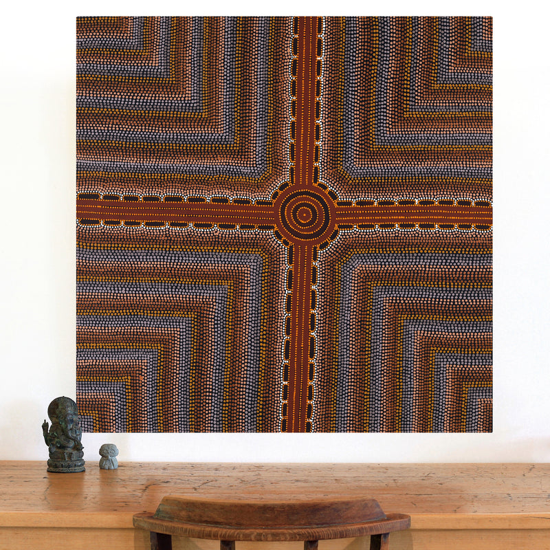 Aboriginal Artwork by Stephanie Napurrurla Nelson, Pamapardu Jukurrpa (Flying Ant Dreaming) - Wapurtali, 91x91cm