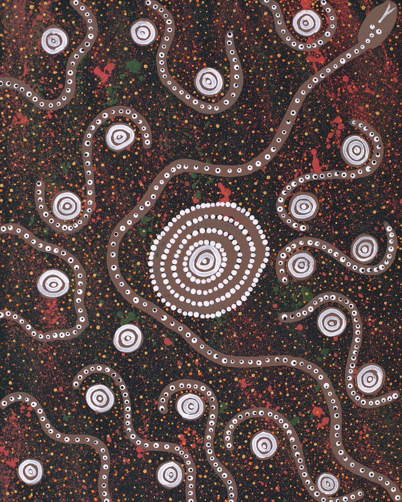 Aboriginal Artwork by Steven Jakamarra Oldfield, Warna Jukurrpa (Snake Dreaming), 50x40cm