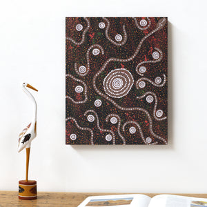 Aboriginal Artwork by Steven Jakamarra Oldfield, Warna Jukurrpa (Snake Dreaming), 50x40cm - ART ARK®