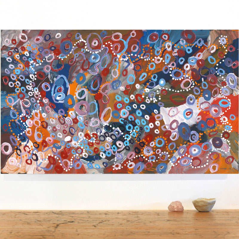 Aboriginal Artwork by Steven Jupurrurla Nelson, Janganpa Jukurrpa (Brush-tail Possum Dreaming) - Mawurrji, 76x46cm