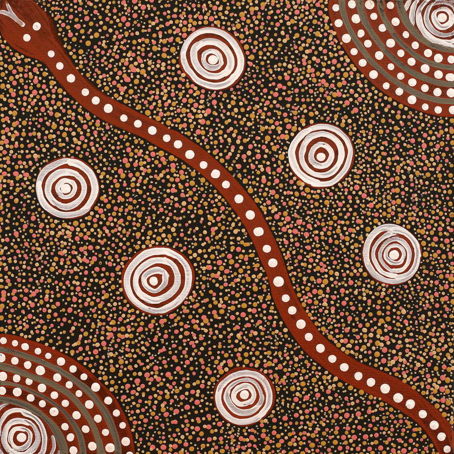 Aboriginal Artwork by Steven Jakamarra Oldfield, Warna Jukurrpa (Snake Dreaming), 30x30cm