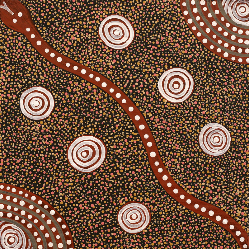 Aboriginal Artwork by Steven Jakamarra Oldfield, Warna Jukurrpa (Snake Dreaming), 30x30cm