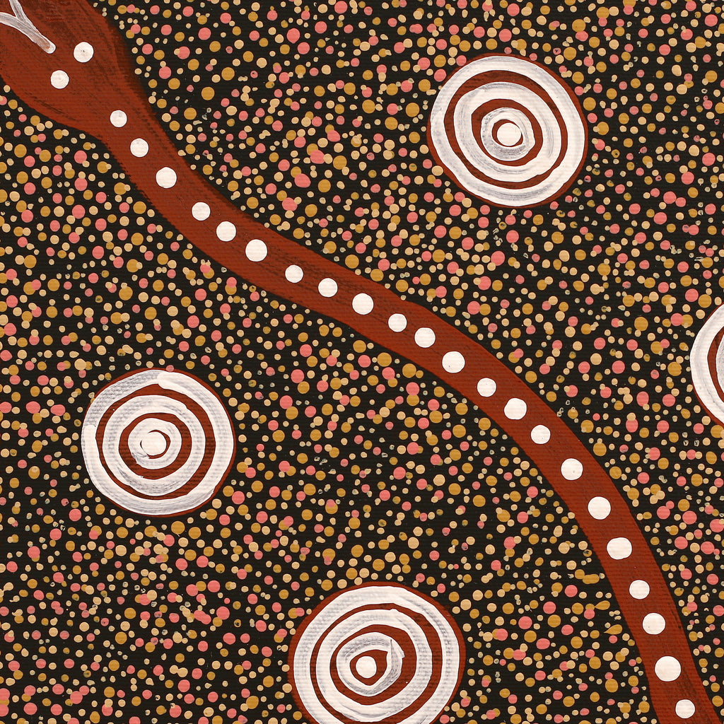 Aboriginal Art by Steven Jakamarra Oldfield, Warna Jukurrpa (Snake Dreaming), 30x30cm - ART ARK®