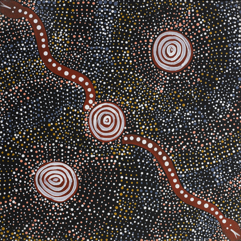 Aboriginal Artwork by Steven Jakamarra Oldfield, Warna Jukurrpa (Snake Dreaming), 30x30cm