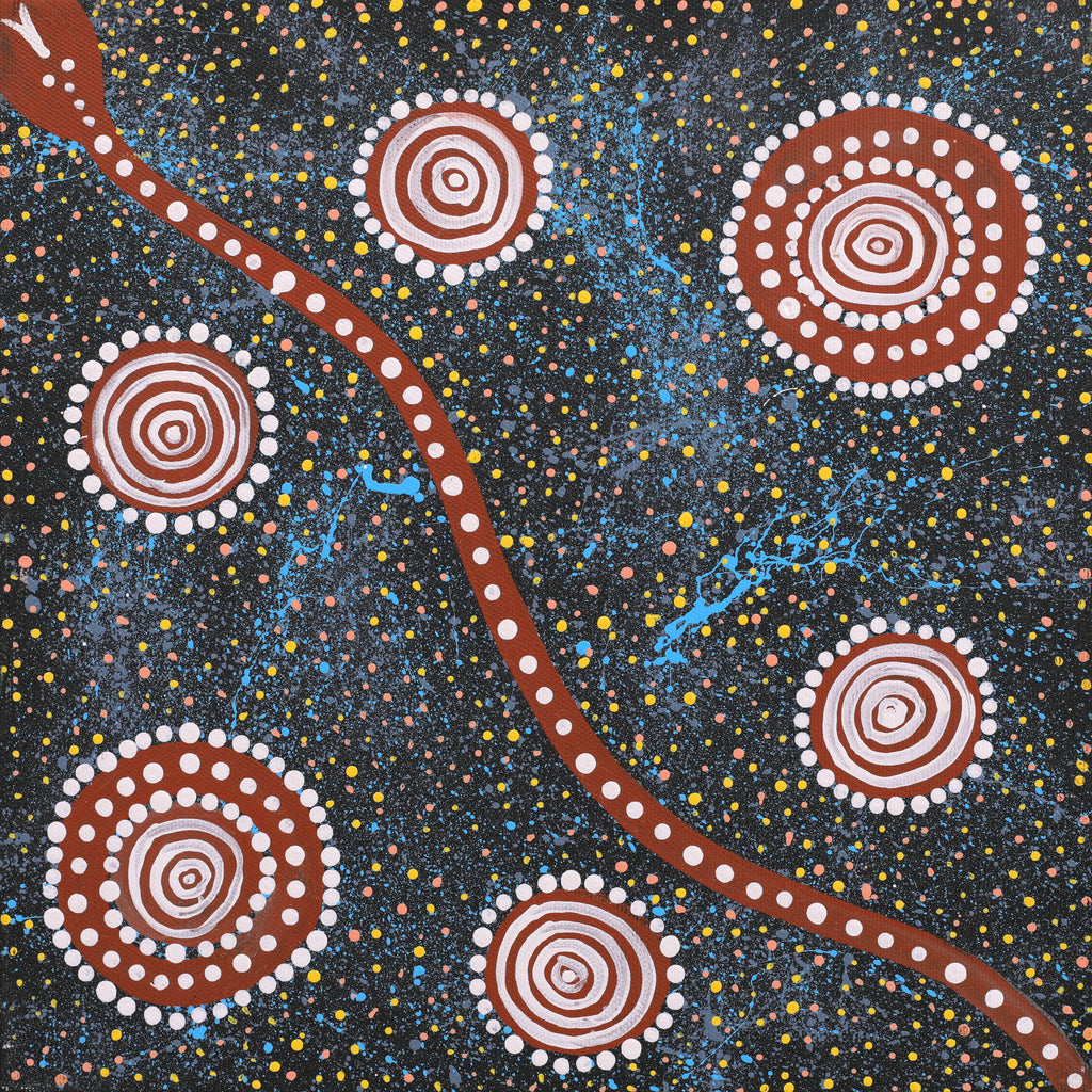 Aboriginal Artwork by Steven Jakamarra Oldfield, Warna Jukurrpa (Snake Dreaming), 30x30cm