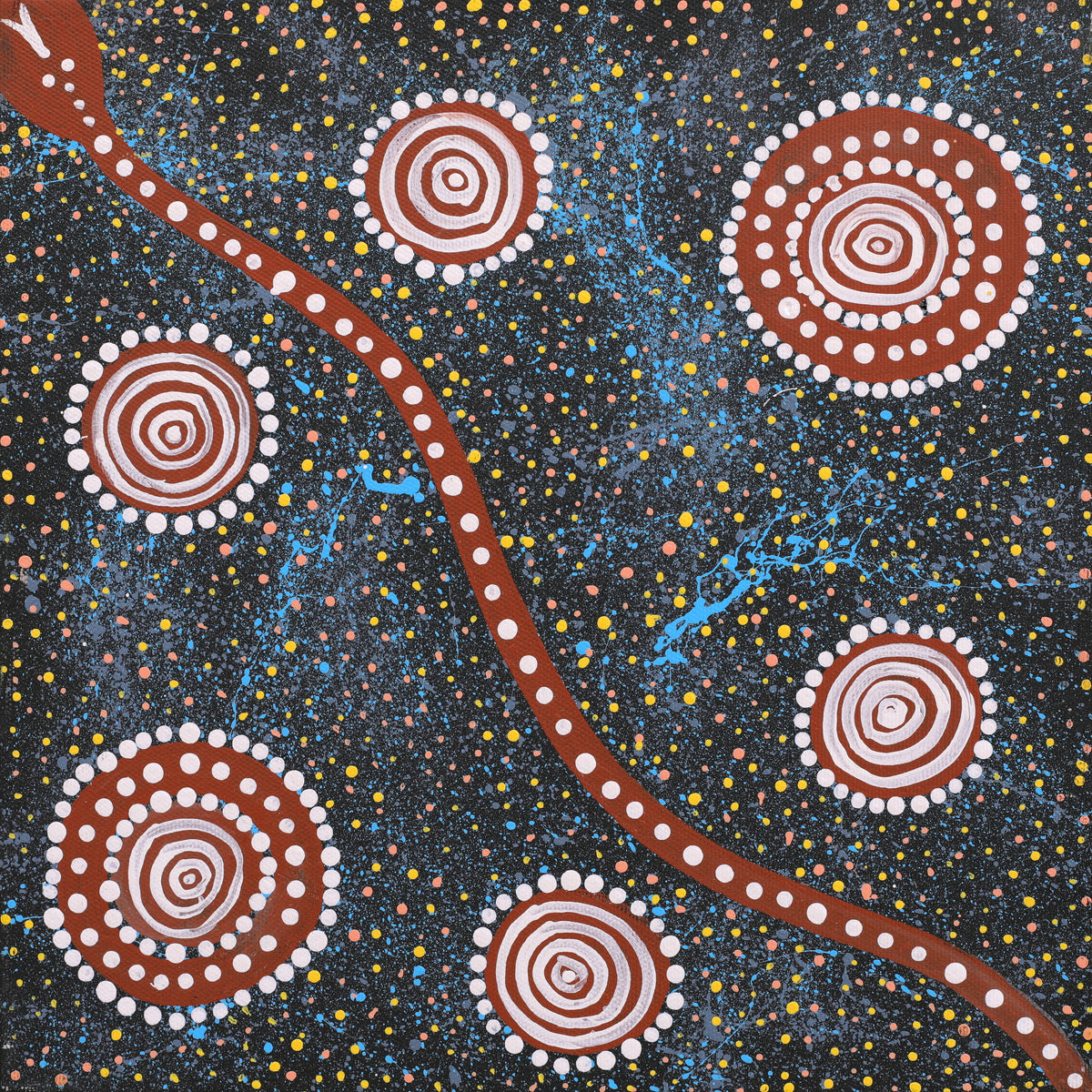 Aboriginal Artwork by Steven Jakamarra Oldfield, Warna Jukurrpa (Snake Dreaming), 30x30cm
