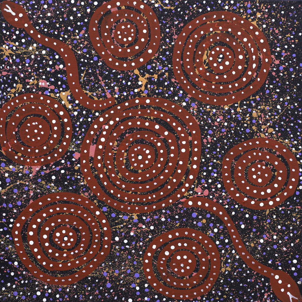Aboriginal Art by Steven Jakamarra Oldfield, Warna Jukurrpa (Snake Dreaming), 30x30cm - ART ARK®