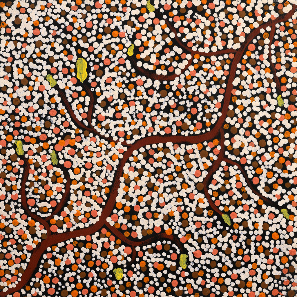 Aboriginal Artwork by Stewart Jupurrurla Kelly, Ngapa Jukurrpa (Water Dreaming) - Wapurtali, 30x30cm
