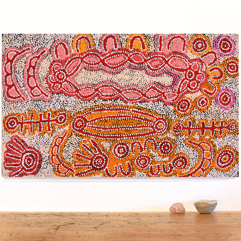 Aboriginal Artwork by Susie Nangala Watson, Mina Mina Dreaming, 76x46cm