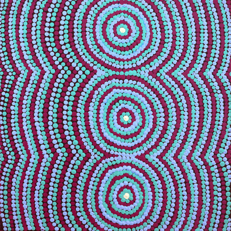 Aboriginal Artwork by Sylvia Napanangka Drover, Nguru Yurntumu-wana (Country around Yuendumu), 30x30cm