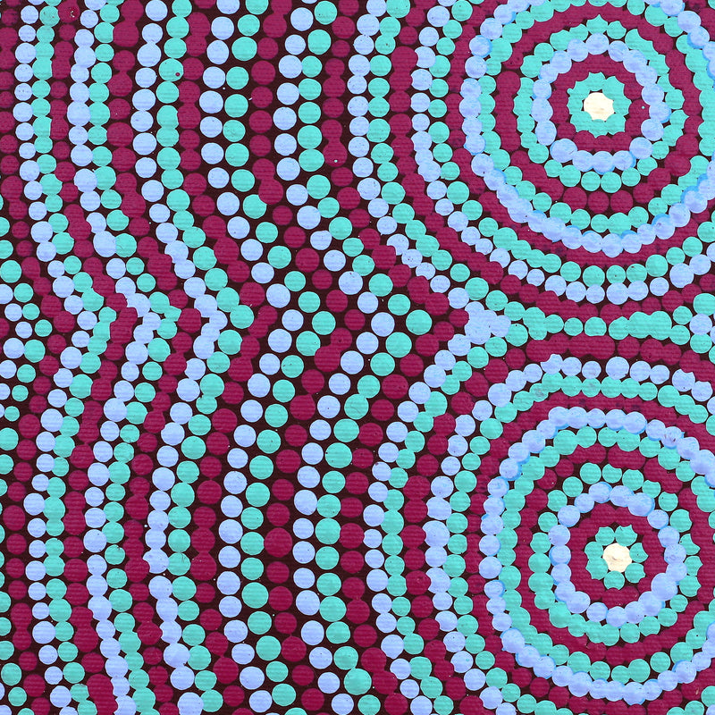 Aboriginal Artwork by Sylvia Napanangka Drover, Nguru Yurntumu-wana (Country around Yuendumu), 30x30cm