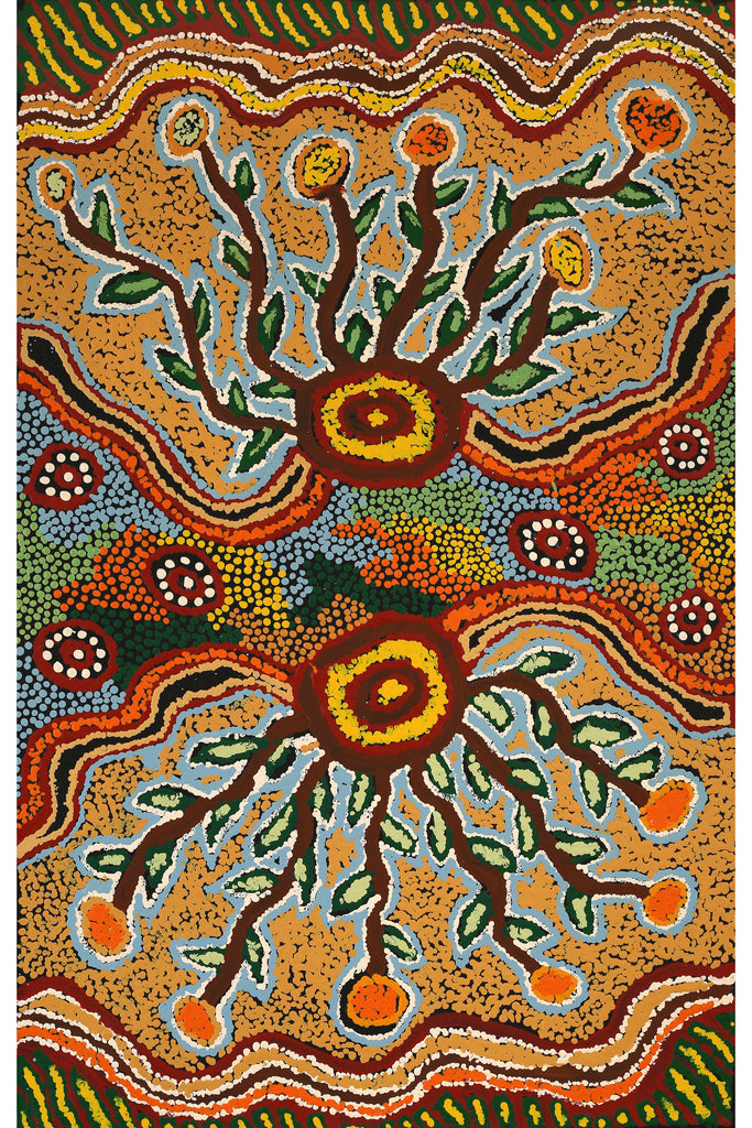 Aboriginal Artwork by Tjinkuma Wells, Bush Food and Medicine, 80x51cm