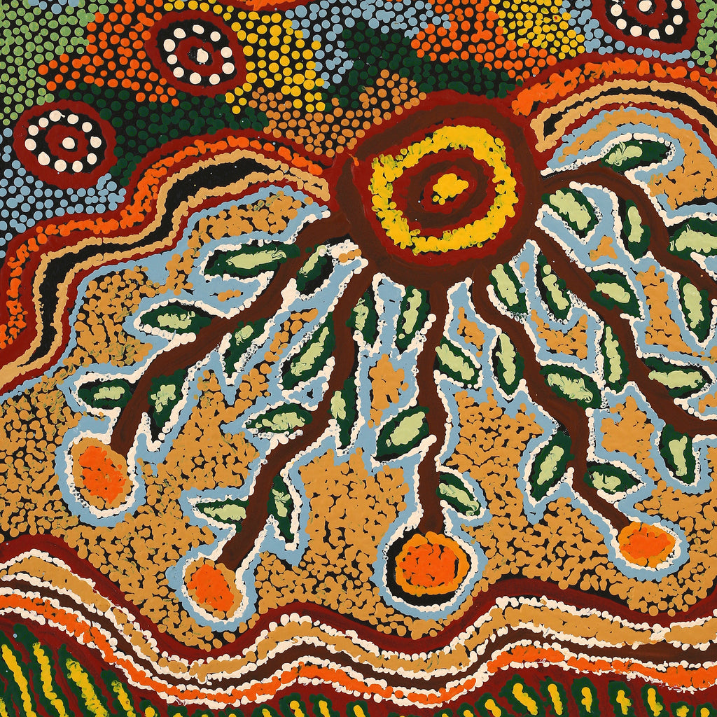 Aboriginal Artwork by Tjinkuma Wells, Bush Food and Medicine, 80x51cm