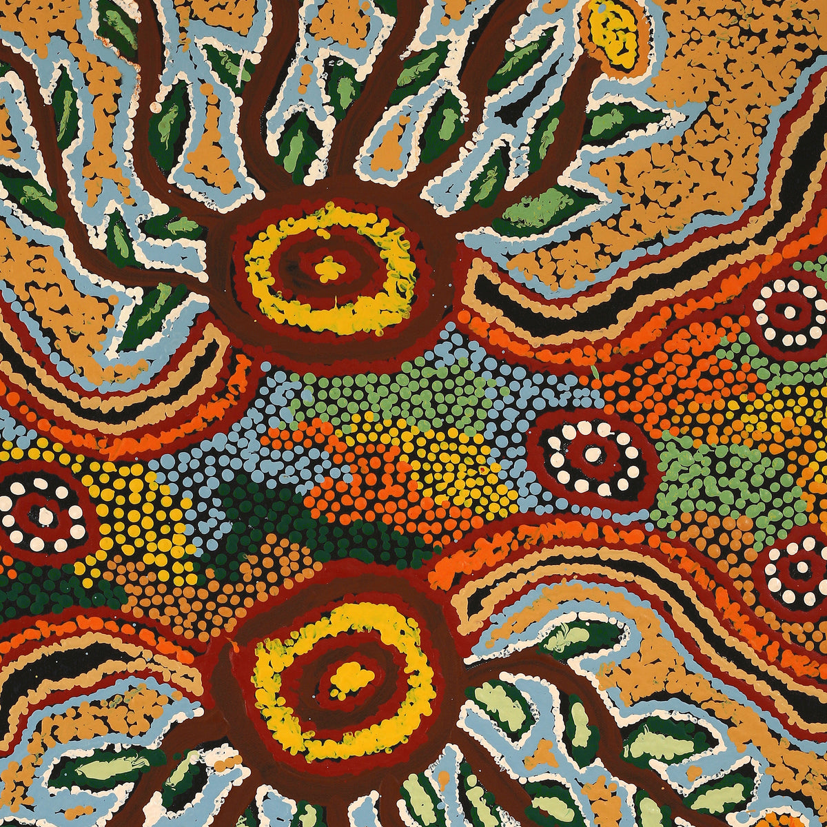 Aboriginal Art by Tjinkuma Wells, Bush Food and Medicine, 80x51cm - ART ARK®