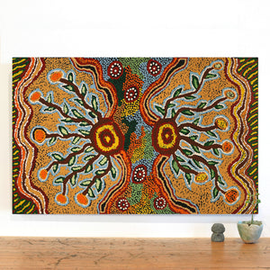 Aboriginal Artwork by Tjinkuma Wells, Bush Food and Medicine, 80x51cm - ART ARK®
