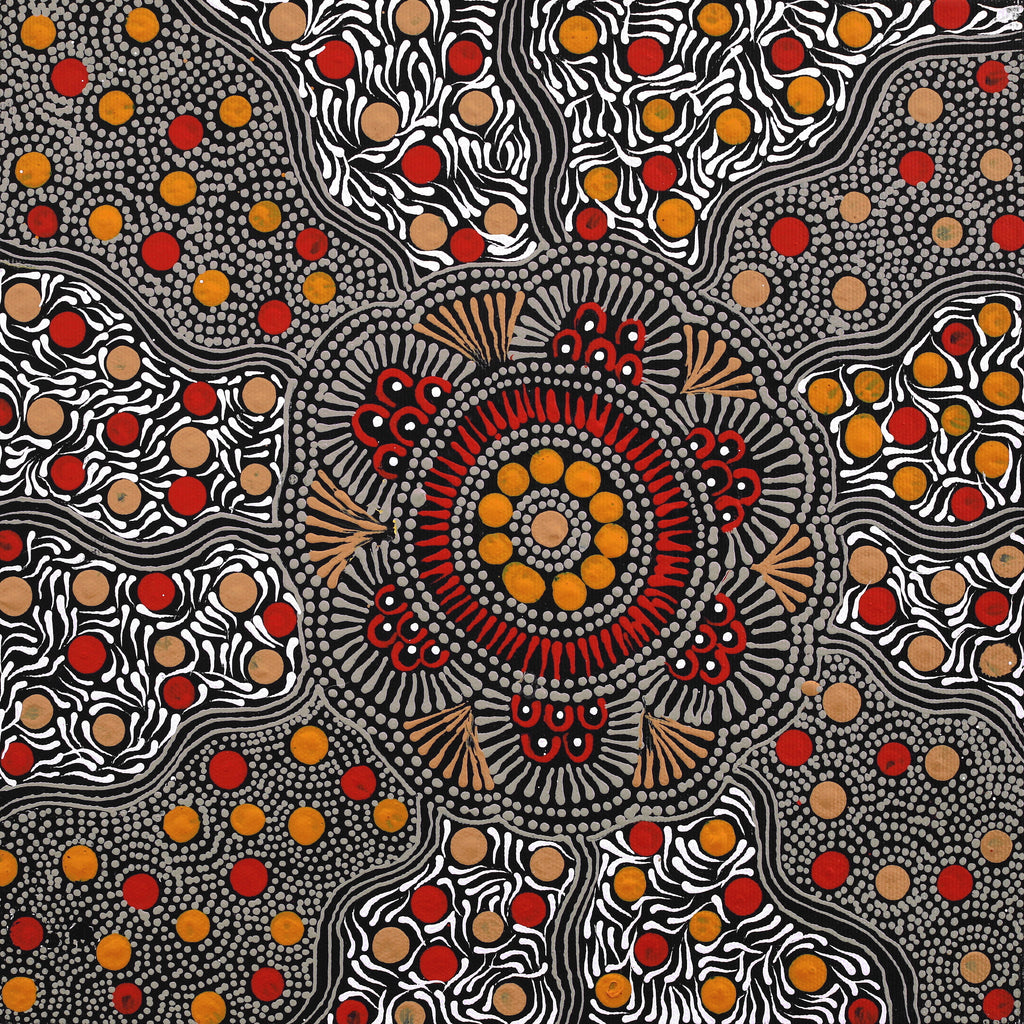 Aboriginal Art by Tanita Nangala Sambo, Ngapa Jukurrpa (Water Dreaming) - Mikanji, 30x30cm - ART ARK®