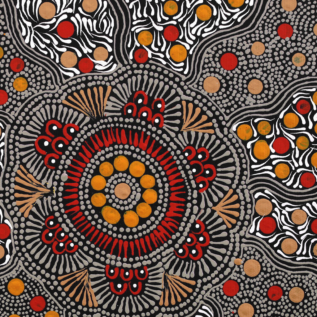 Aboriginal Art by Tanita Nangala Sambo, Ngapa Jukurrpa (Water Dreaming) - Mikanji, 30x30cm - ART ARK®