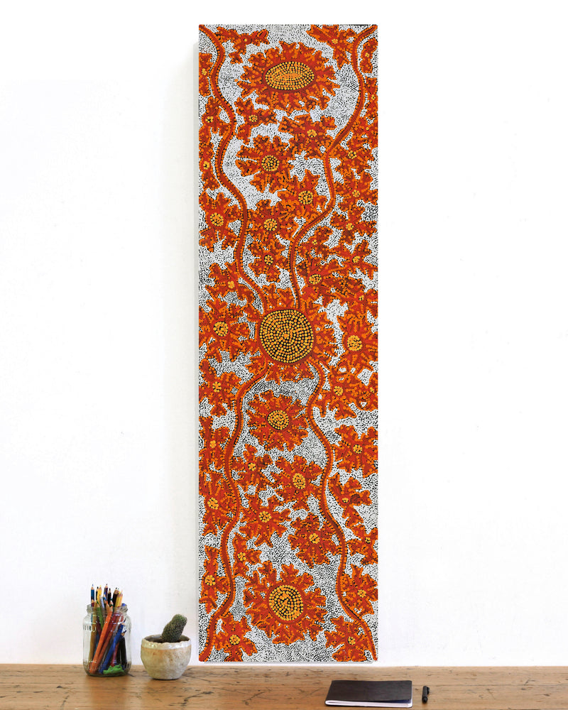 Aboriginal Artwork by Tanya Nungarrayi Collins, Watiya-warnu Jukurrpa (Seed Dreaming), 107x30cm