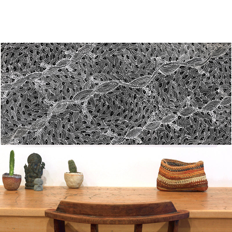Aboriginal Artwork by Tanya Nungarrayi Collins, Watiya-warnu Jukurrpa (Seed Dreaming), 107x46cm