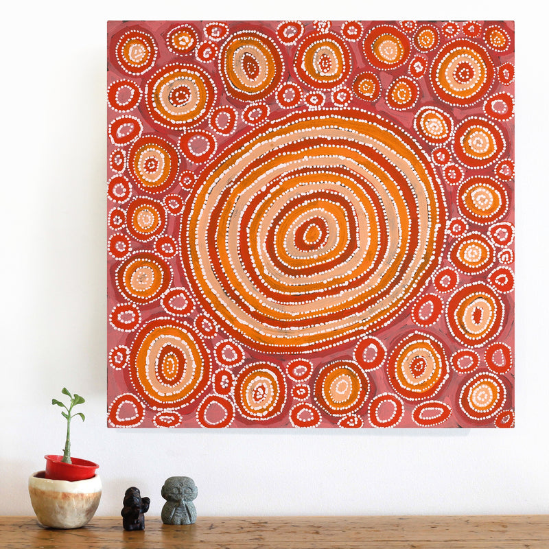 Aboriginal Artwork by Tanya Nungarrayi Collins, Watiya-warnu Jukurrpa (Seed Dreaming), 46x46cm