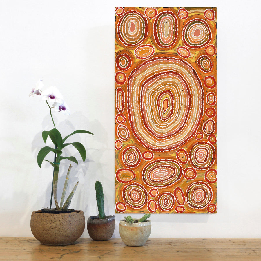 Aboriginal Artwork by Tanya Nungarrayi Collins, Watiya-warnu Jukurrpa (Seed Dreaming), 61x30cm