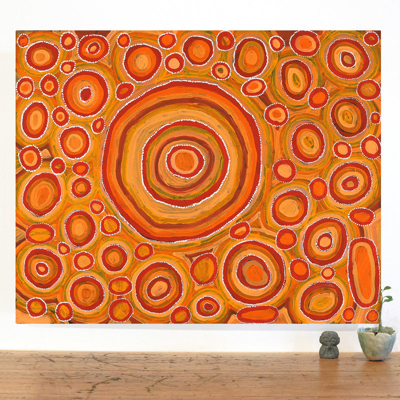 Aboriginal Artwork by Tanya Nungarrayi Collins, Watiya-warnu Jukurrpa (Seed Dreaming), 76x61cm