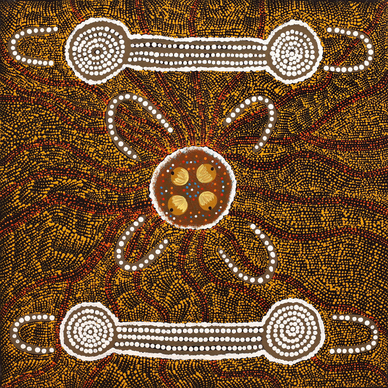 Aboriginal Artwork by Tanya Napangardi Wheeler, Wardapi Jukurrpa (Goanna Dreaming) - Yarripilangu , 40x40cm