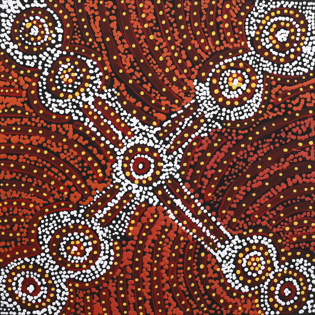 Aboriginal Art by Teranie Nangala Williams, Wanakiji Jukurrpa (Bush Tomato Dreaming), 40x40cm - ART ARK®