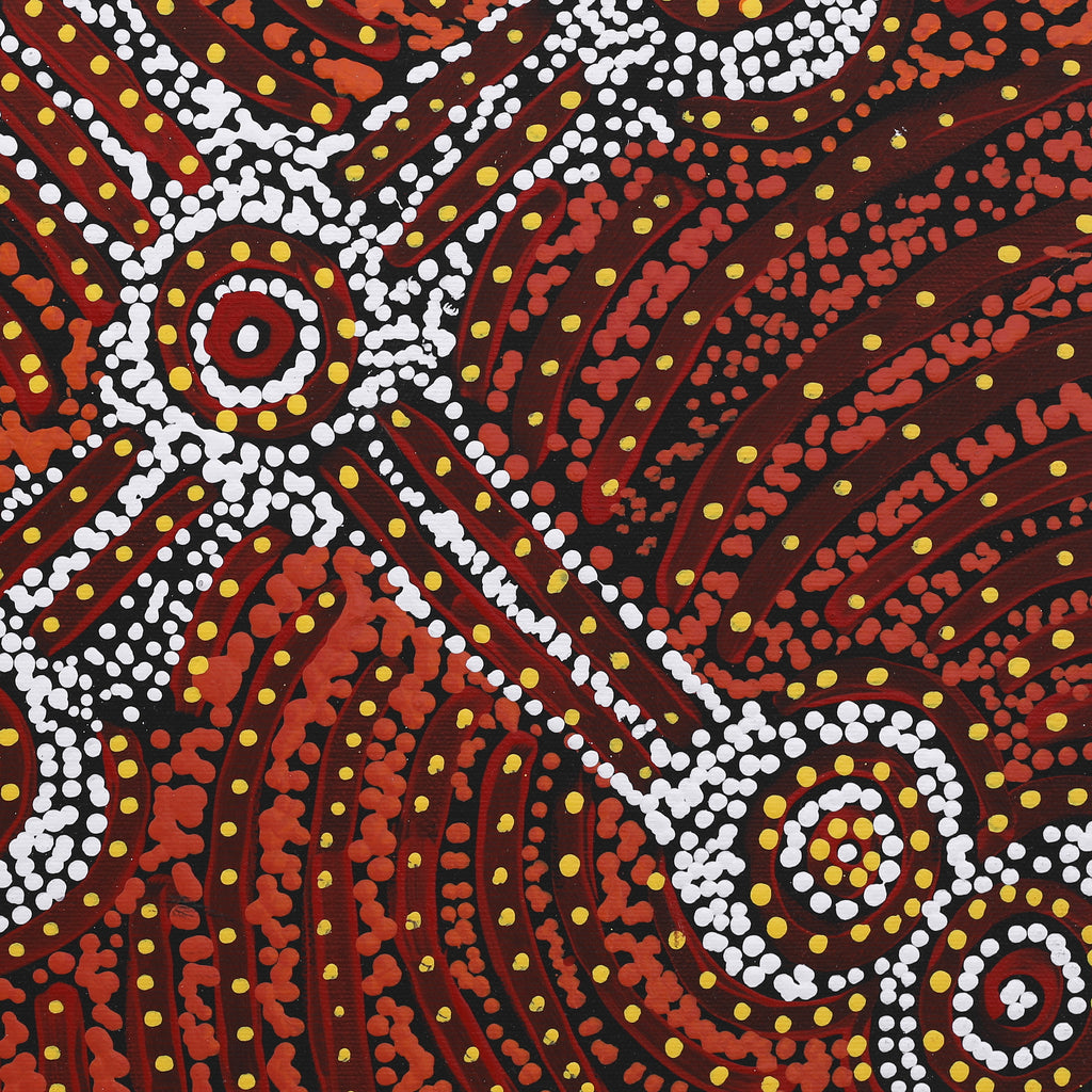 Aboriginal Artwork by Teranie Nangala Williams, Wanakiji Jukurrpa (Bush Tomato Dreaming), 40x40cm