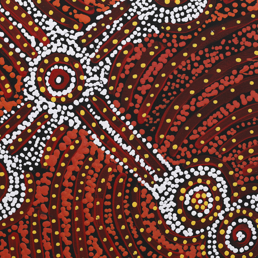 Aboriginal Artwork by Teranie Nangala Williams, Wanakiji Jukurrpa (Bush Tomato Dreaming), 40x40cm