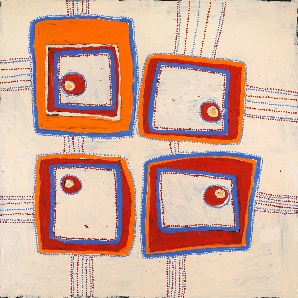 Aboriginal Artwork by Tasha Nampijinpa Collins, Ngapa Jukurrpa (Water Dreaming) - Puyurru, 107x107cm