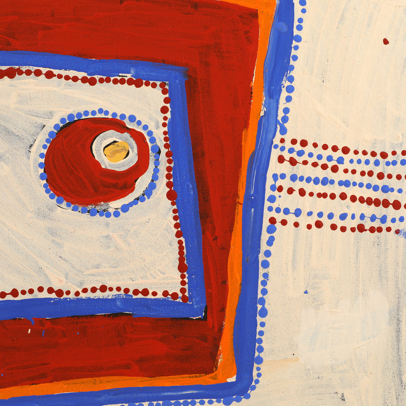 Aboriginal Artwork by Tasha Nampijinpa Collins, Ngapa Jukurrpa (Water Dreaming) - Puyurru, 107x107cm