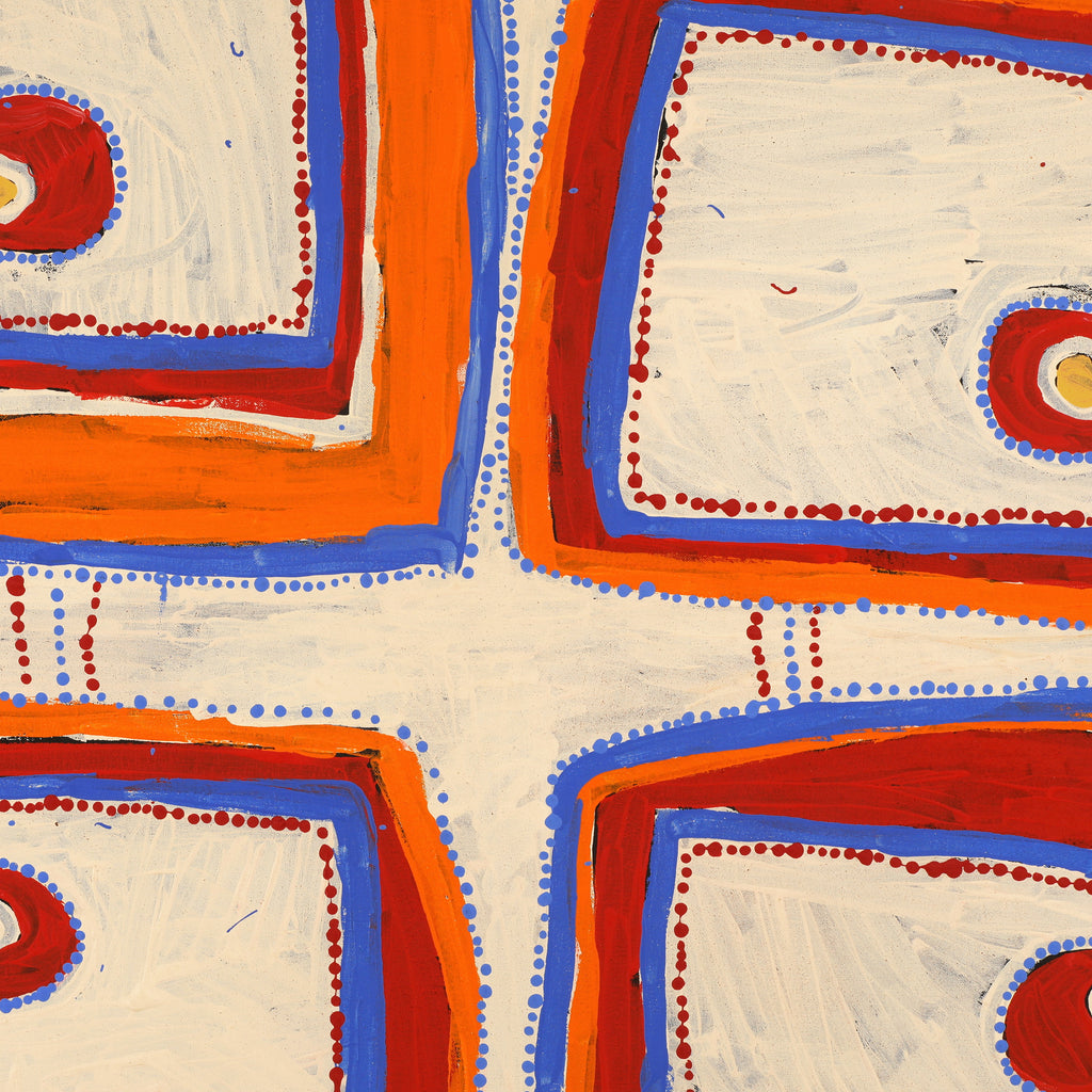 Aboriginal Artwork by Tasha Nampijinpa Collins, Ngapa Jukurrpa (Water Dreaming) - Puyurru, 107x107cm