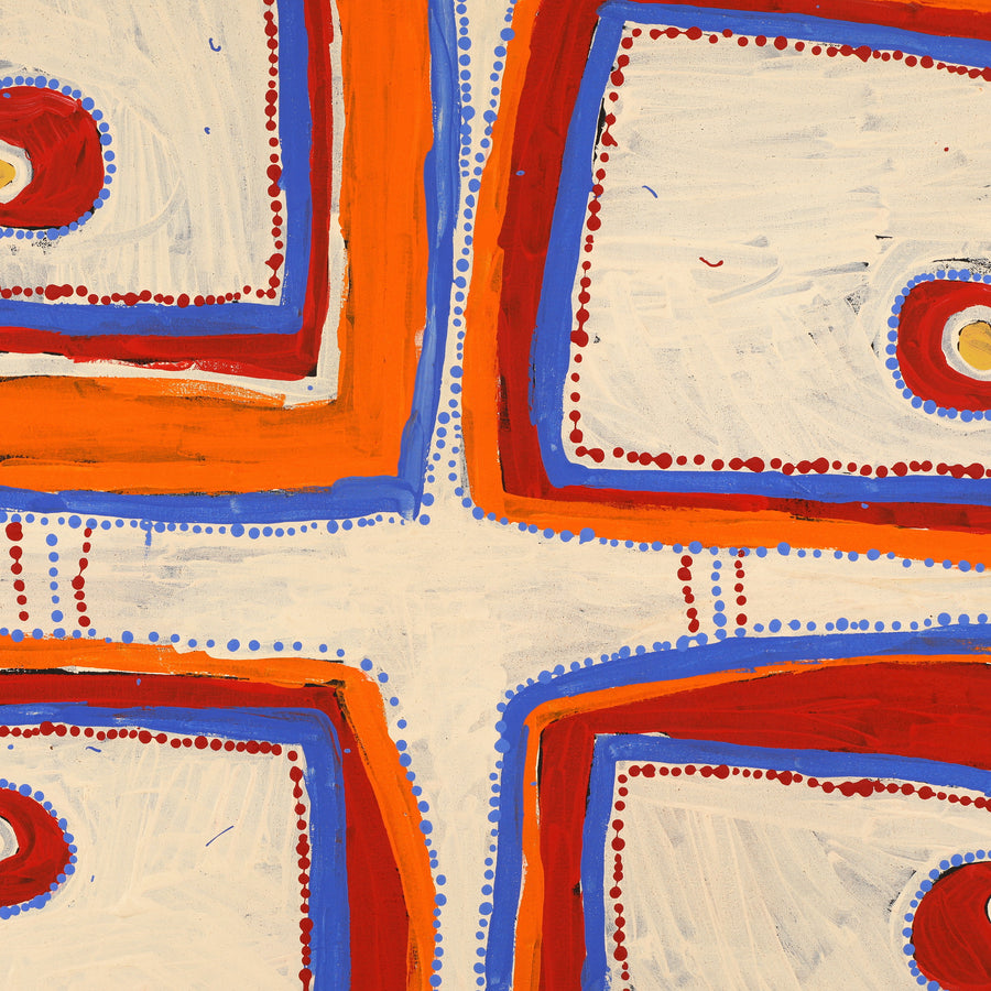 Aboriginal Artwork by Tasha Nampijinpa Collins, Ngapa Jukurrpa (Water Dreaming) - Puyurru, 107x107cm