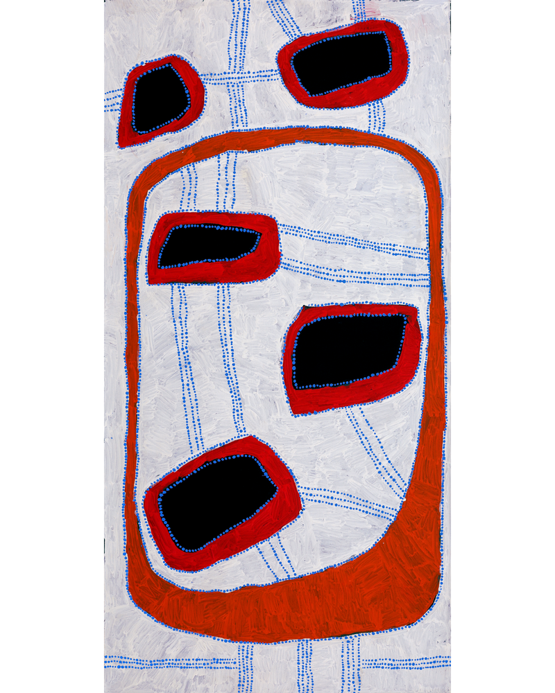 Aboriginal Artwork by Tasha Nampijinpa Collins, Ngapa Jukurrpa (Water Dreaming) - Puyurru, 152x76cm