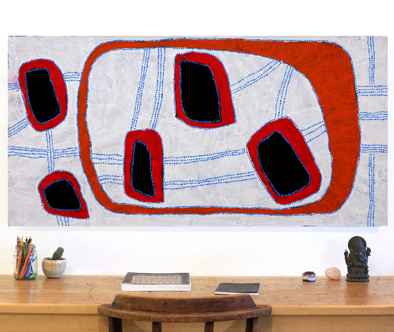 Aboriginal Artwork by Tasha Nampijinpa Collins, Ngapa Jukurrpa (Water Dreaming) - Puyurru, 152x76cm