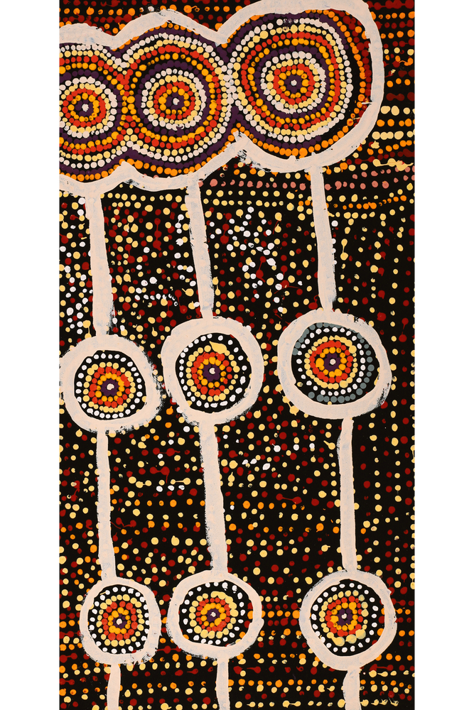 Aboriginal Artwork by Tasha Nampijinpa Collins, Ngapa Jukurrpa (Water Dreaming) - Puyurru, 61x30cm