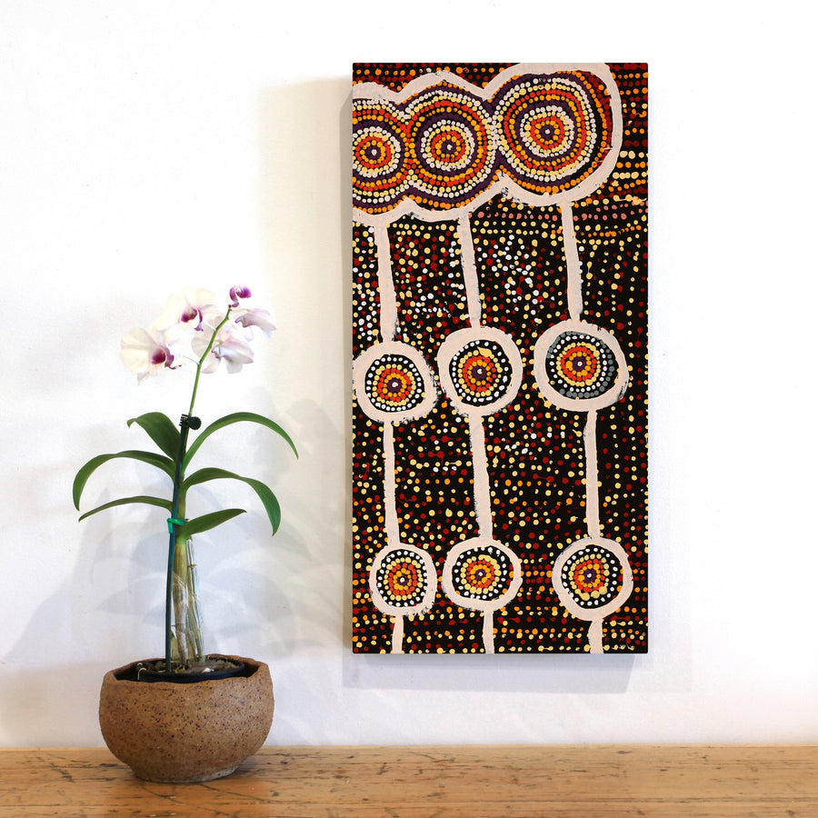 Aboriginal Artwork by Tasha Nampijinpa Collins, Ngapa Jukurrpa (Water Dreaming) - Puyurru, 61x30cm