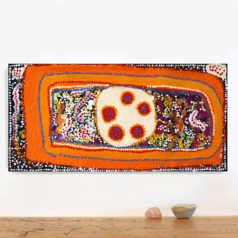 Aboriginal Artwork by Tasha Nampijinpa Collins, Ngapa Jukurrpa (Water Dreaming) - Puyurru, 61x30cm
