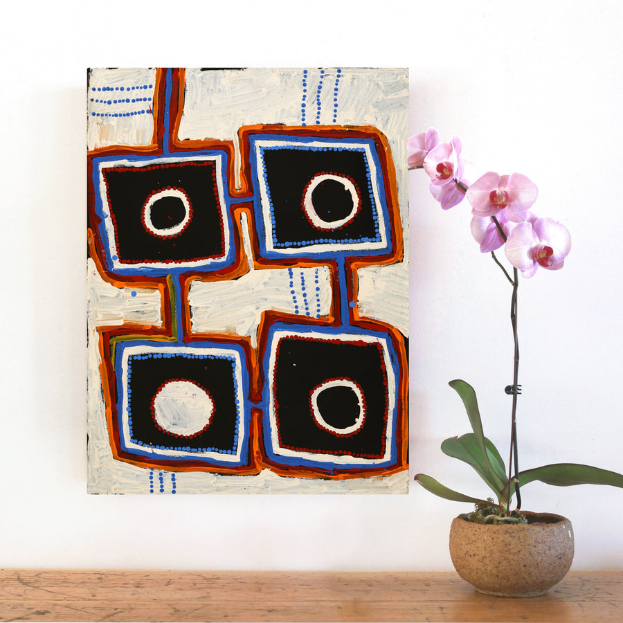 Aboriginal Artwork by Tasha Nampijinpa Collins, Ngapa Jukurrpa (Water Dreaming) - Puyurru, 61x46cm