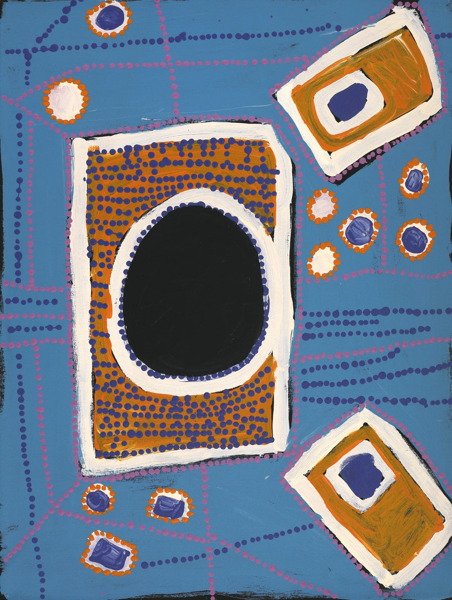Aboriginal Artwork by Tasha Nampijinpa Collins, Ngapa Jukurrpa (Water Dreaming) - Puyurru, 61x46cm
