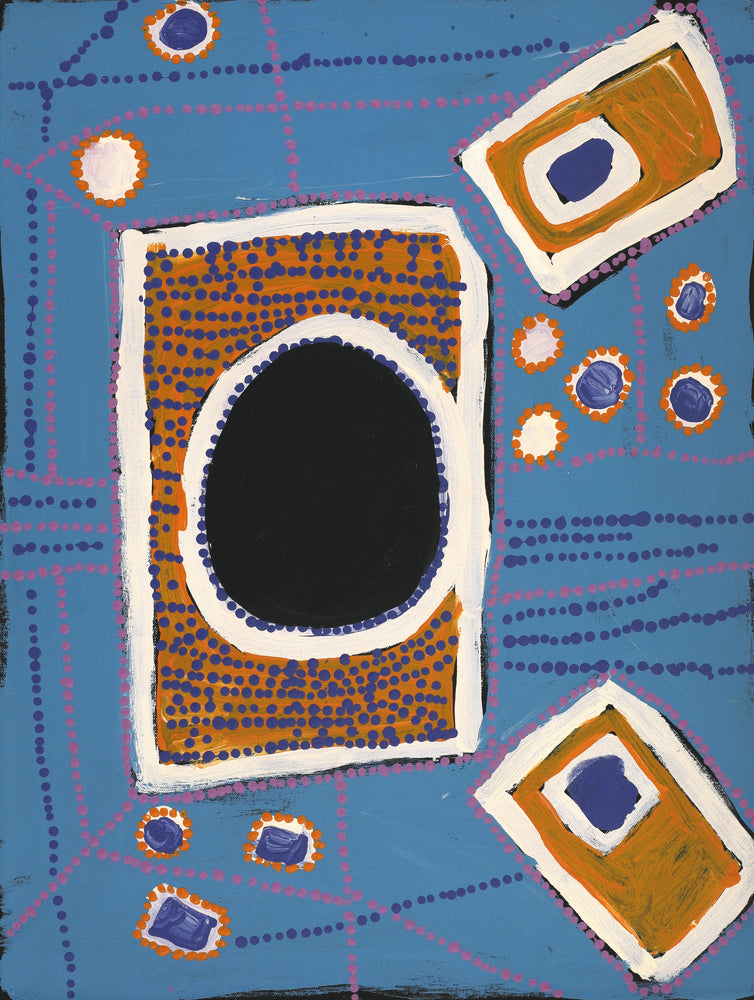 Aboriginal Artwork by Tasha Nampijinpa Collins, Ngapa Jukurrpa (Water Dreaming) - Puyurru, 61x46cm