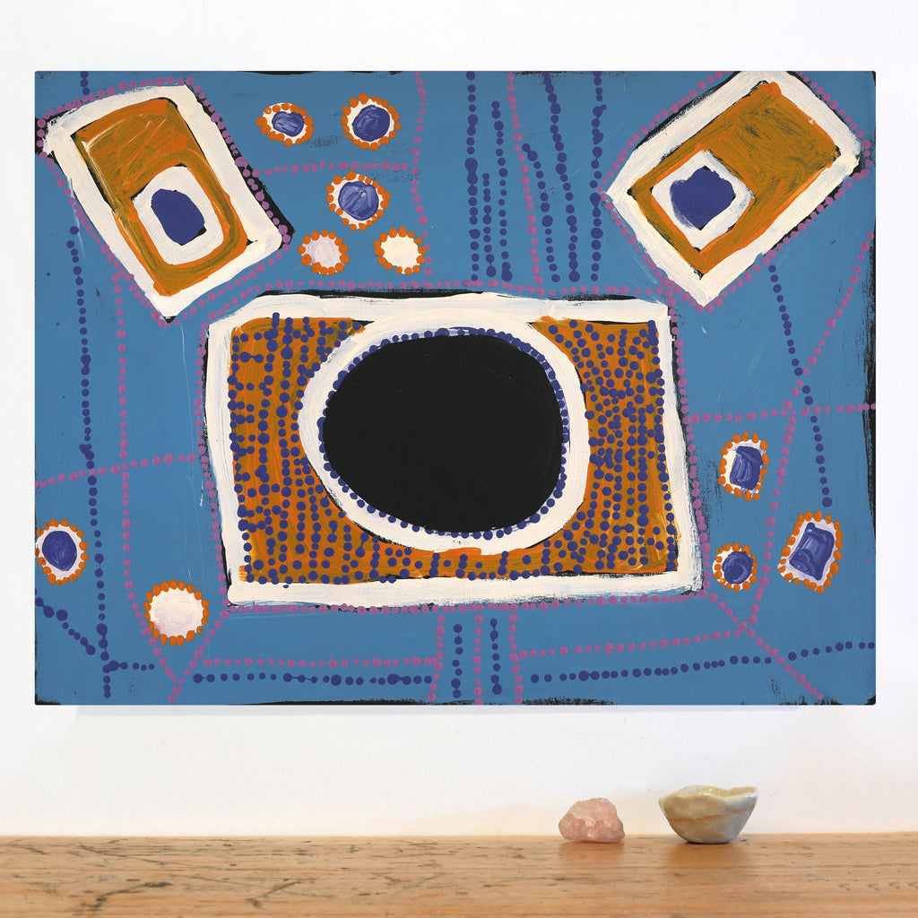 Aboriginal Artwork by Tasha Nampijinpa Collins, Ngapa Jukurrpa (Water Dreaming) - Puyurru, 61x46cm