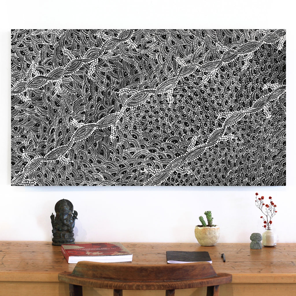 Aboriginal Artwork by Tanya Nungarrayi Collins, Watiya-warnu Jukurrpa (Seed Dreaming), 107x61cm